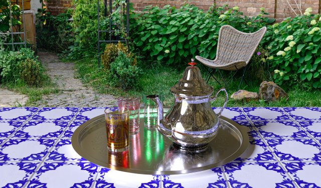Arabic teapot with table 3D Модель .c4d .max .obj .3ds .fbx .stl .blend 