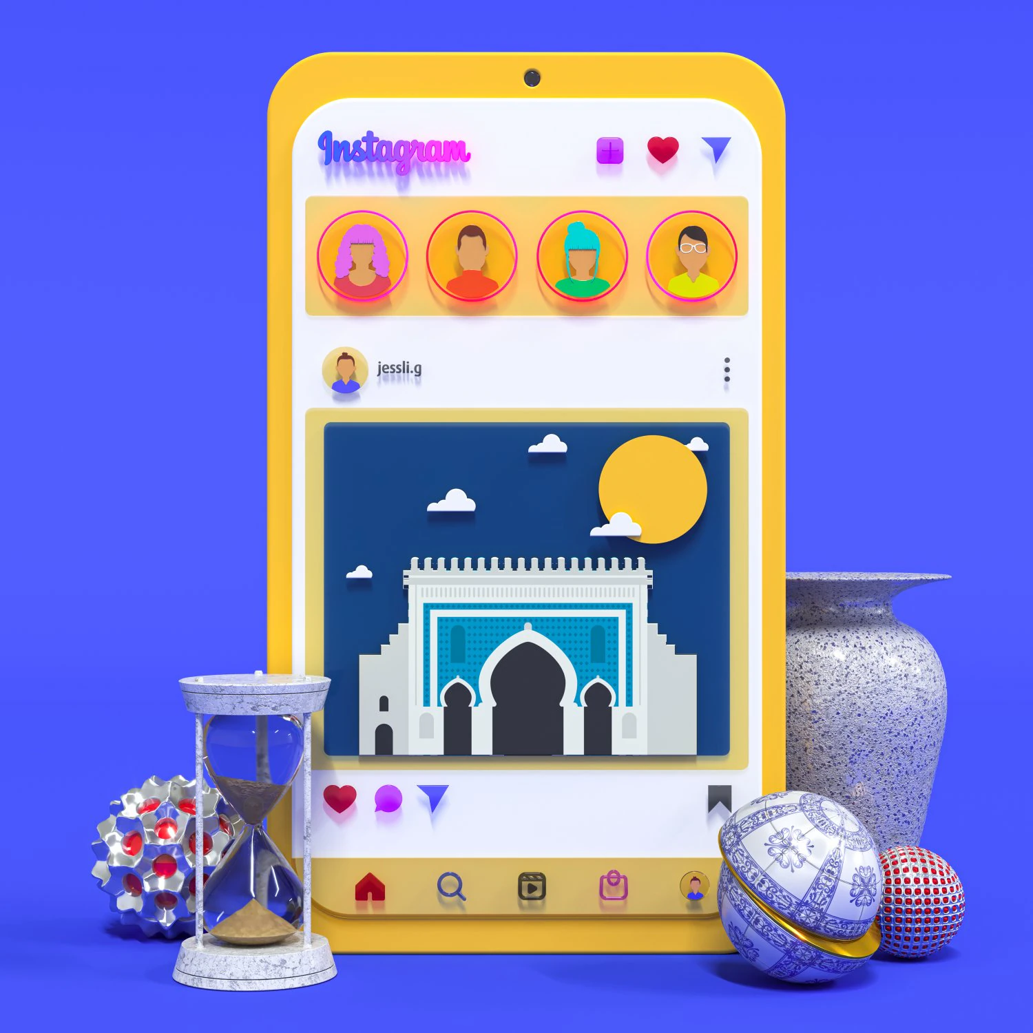 Instagram phone ui interface 3D Model .c4d .max .obj .3ds .fbx .stl .blend 