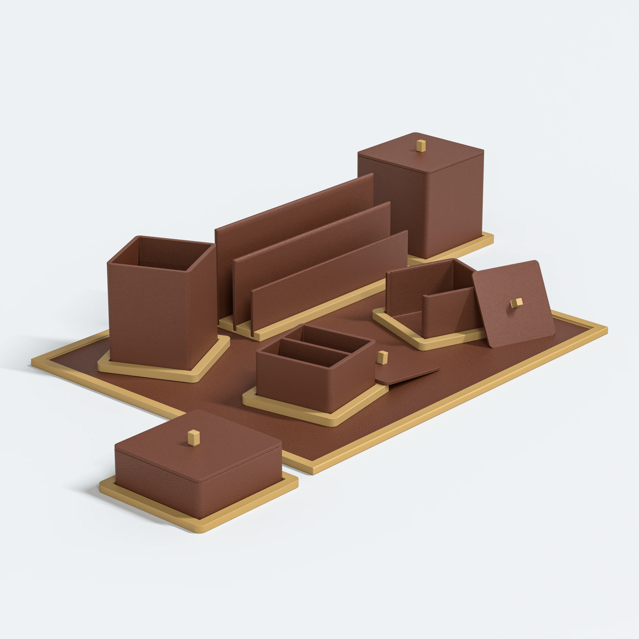 Concrete Desk Organizer Set - Items 3D Model .c4d .max .obj .3ds .fbx .stl .blend