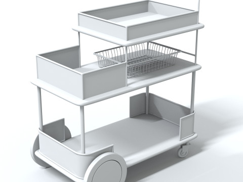 Modern luxe bar cart with gold frame and wooden shelves Model 3D