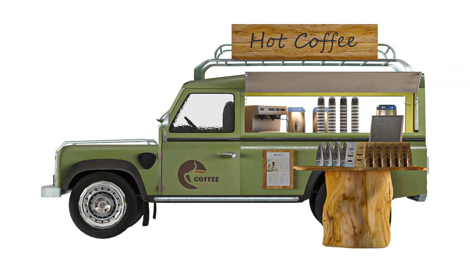 Hot Coffe Truck 3D Model .c4d .max .obj .3ds .fbx .stl .blend