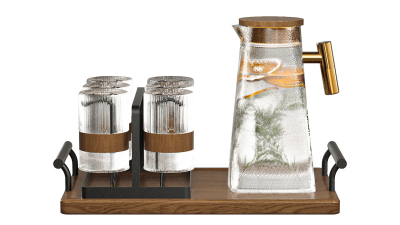 Glass Decanter Set 001 3D Model .c4d .max .obj .3ds .fbx .stl .blend 