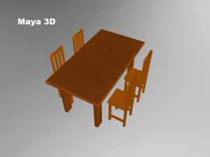 wooden dining room 3D Model