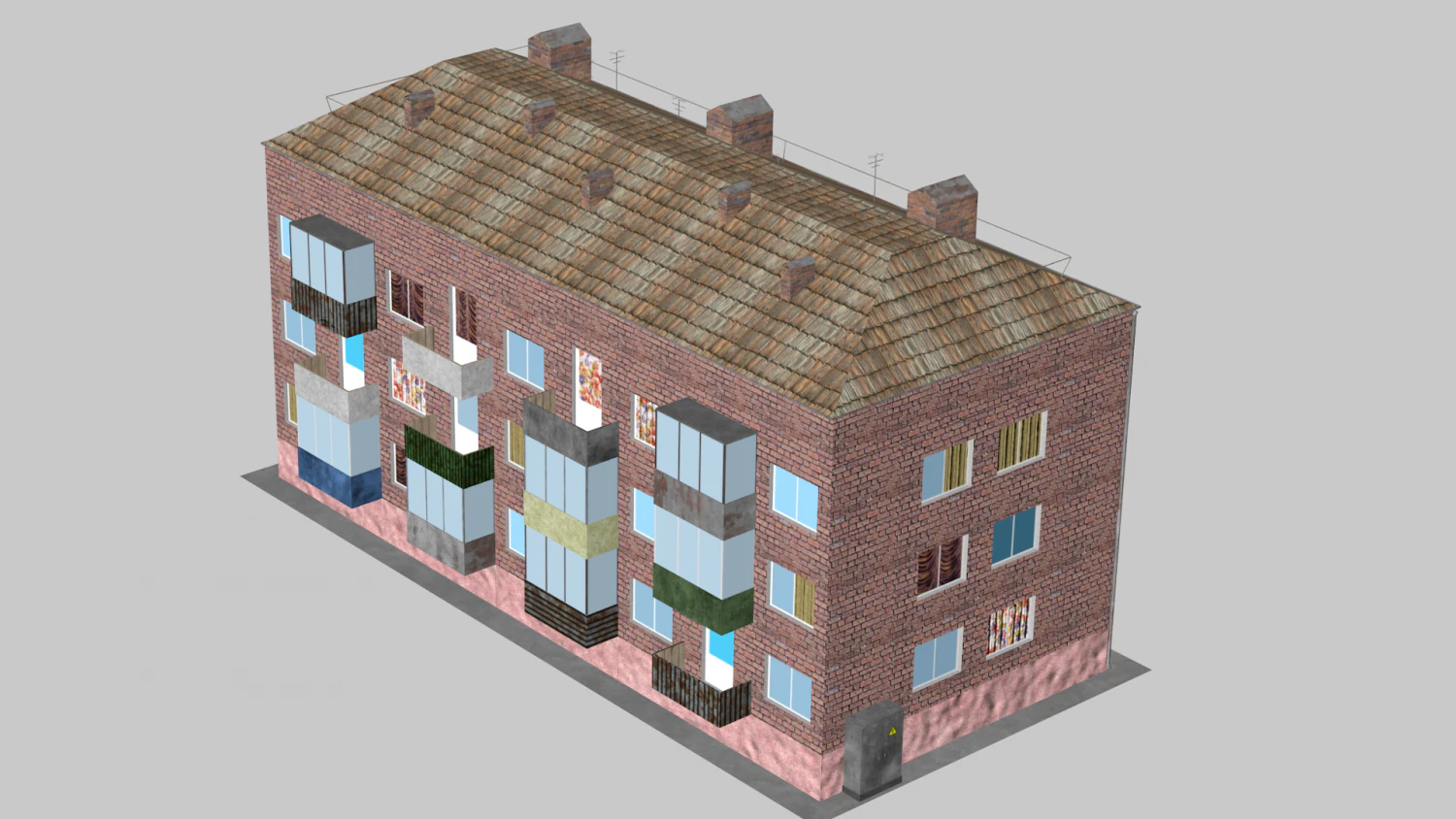 soviet small block of flats khrushchevka 3D Model .c4d .max .obj .3ds .fbx .stl .blend 