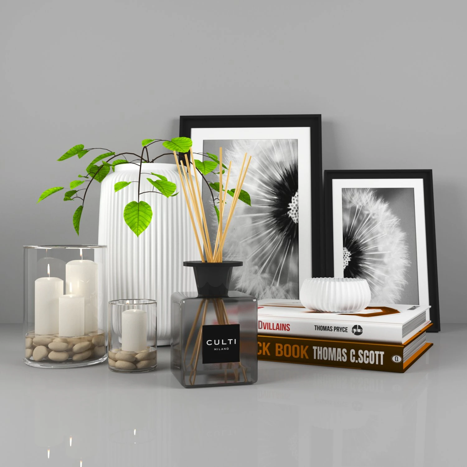 decorative set 01 with plant 3D Model .c4d .max .obj .3ds .fbx .stl .blend
