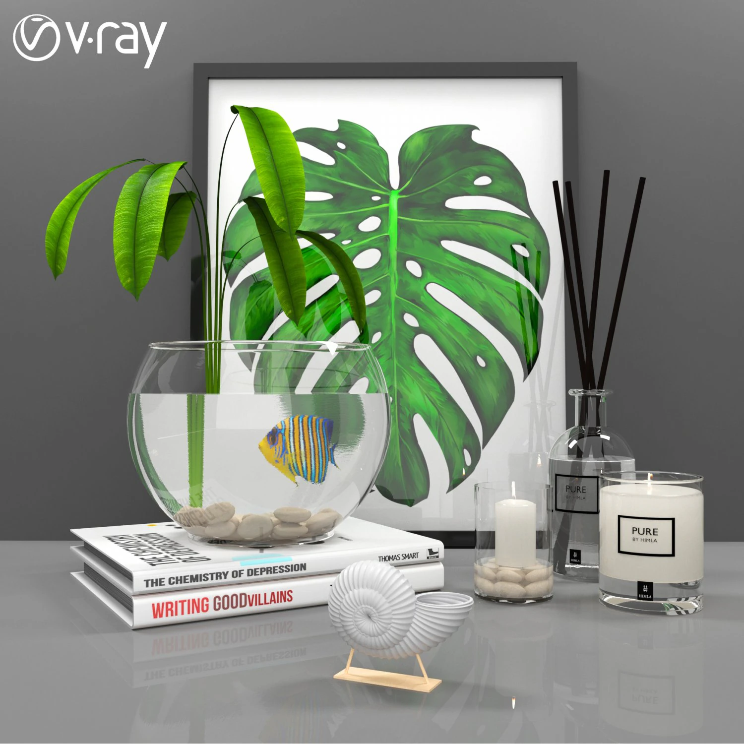 decorative set 02 with aquarium 3D Model .c4d .max .obj .3ds .fbx .stl .blend