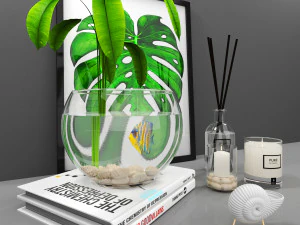 decorative set 02 with aquarium 3D Model