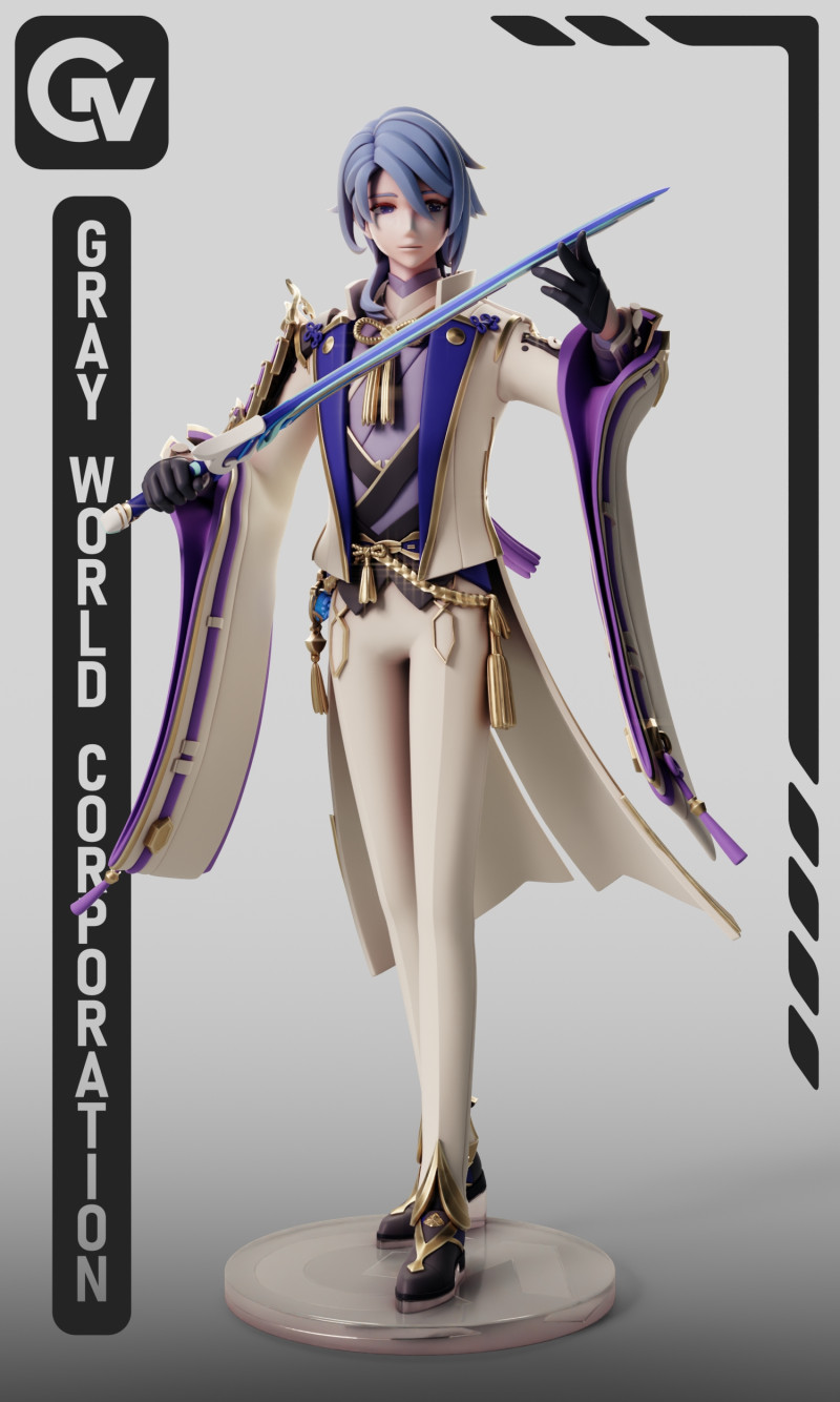 Kamisato Ayato Genshin Impact 3D Print Model .c4d .max .obj .3ds .fbx .stl .blend 