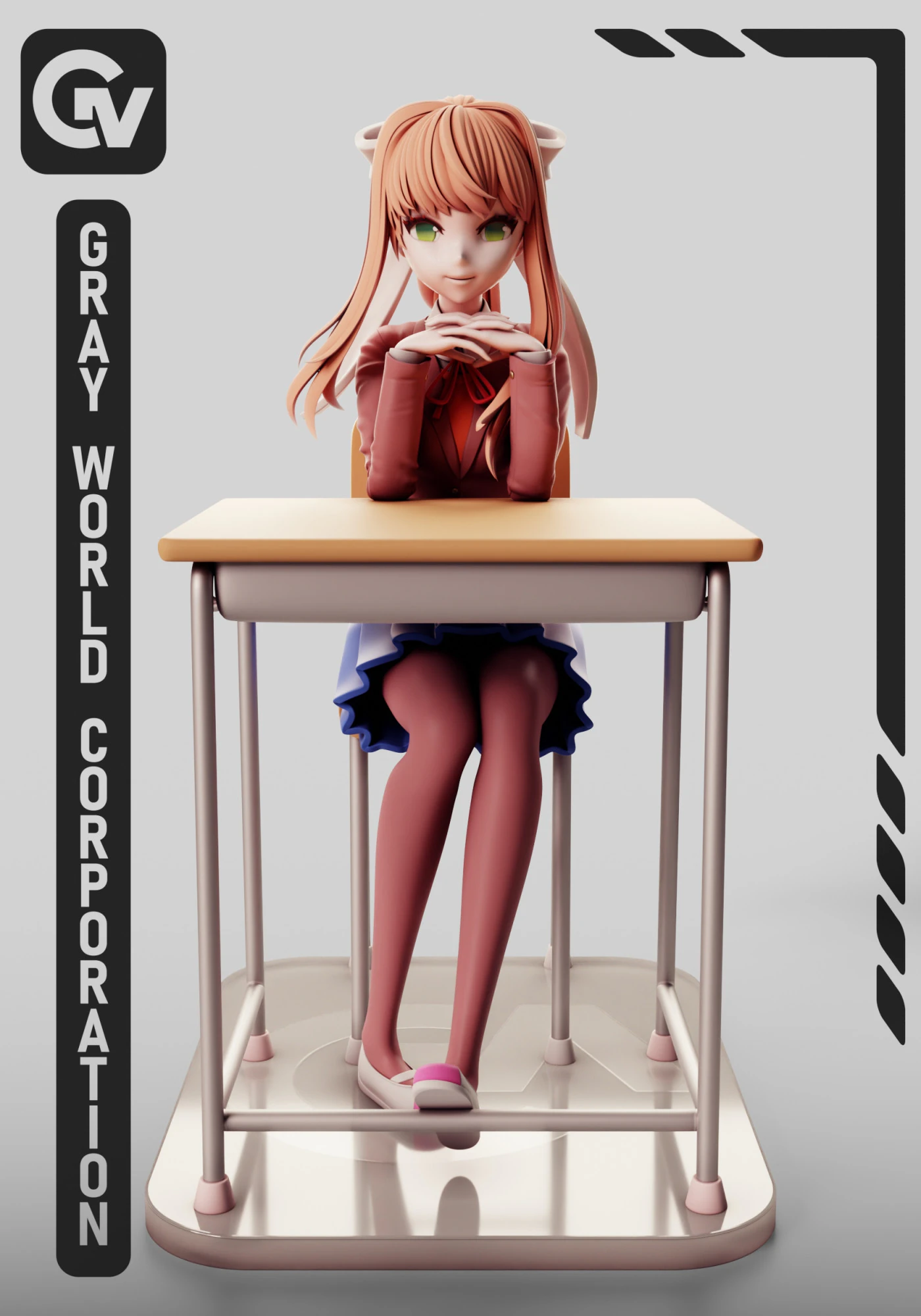 Monika - Doki Doki Literature Club 3D Print Model .c4d .max .obj .3ds .fbx .stl .blend