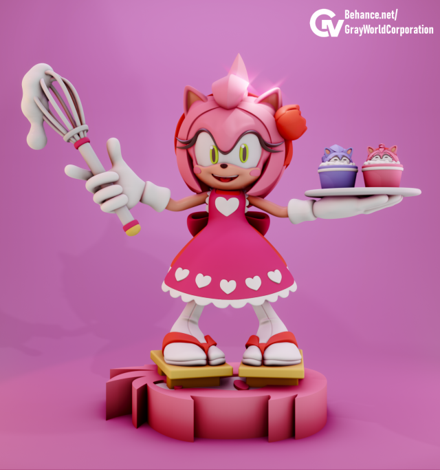 Aplique em Acrílico Personagem Amy Rose - Sonic Colorido com base ( 3 peças  )