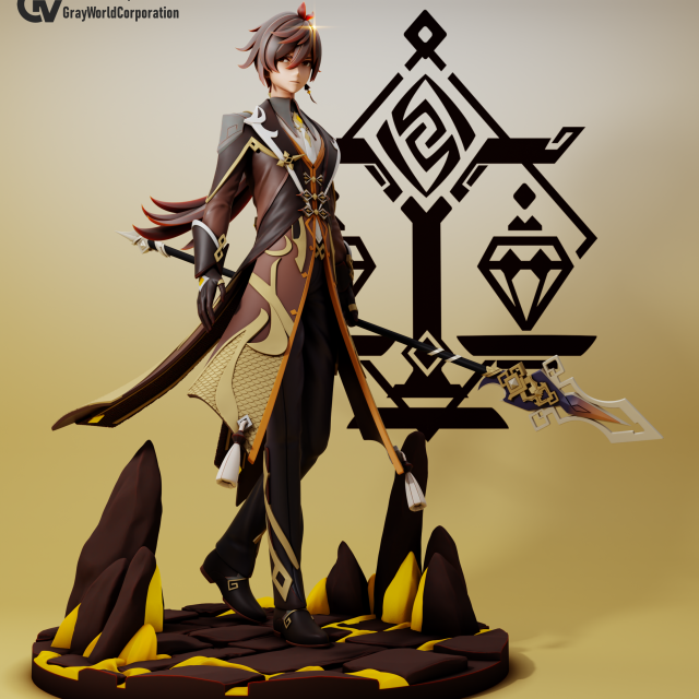 Zhongli Genshin Impact 3D 打印模型 .c4d .max .obj .3ds .fbx .stl .blend 