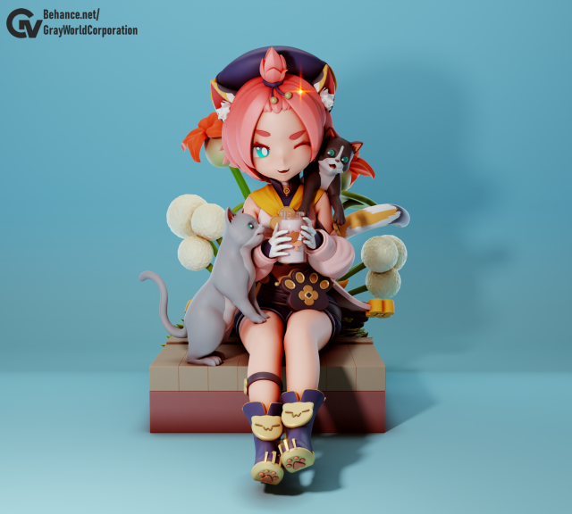Diona 3 Genshin Impact Modello di stampa 3D .c4d .max .obj .3ds .fbx .stl .blend