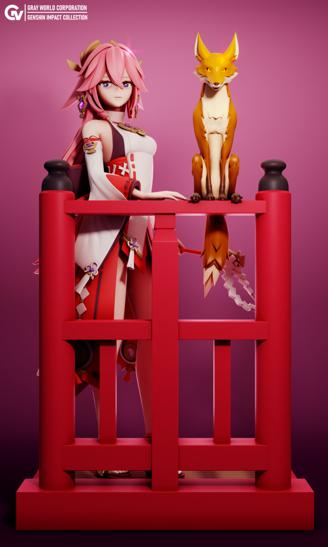 Yae Miko Genshin Impact 3D Print Model .c4d .max .obj .3ds .fbx .stl .blend 