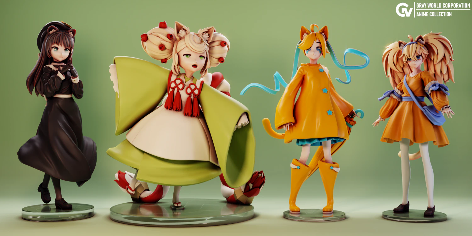 Neko Neko Set 3D Print Model .c4d .max .obj .3ds .fbx .stl .blend 