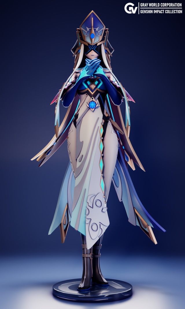 Mirror Maiden Genshin Impact Modèles 3D en vedette .c4d .max .obj .3ds .fbx .stl .blend 