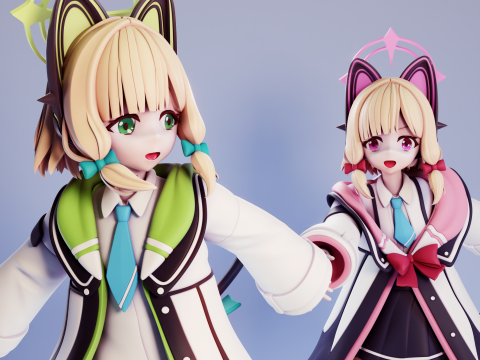 Midori And Momoi Blue Archive 3Dプリントモデル
