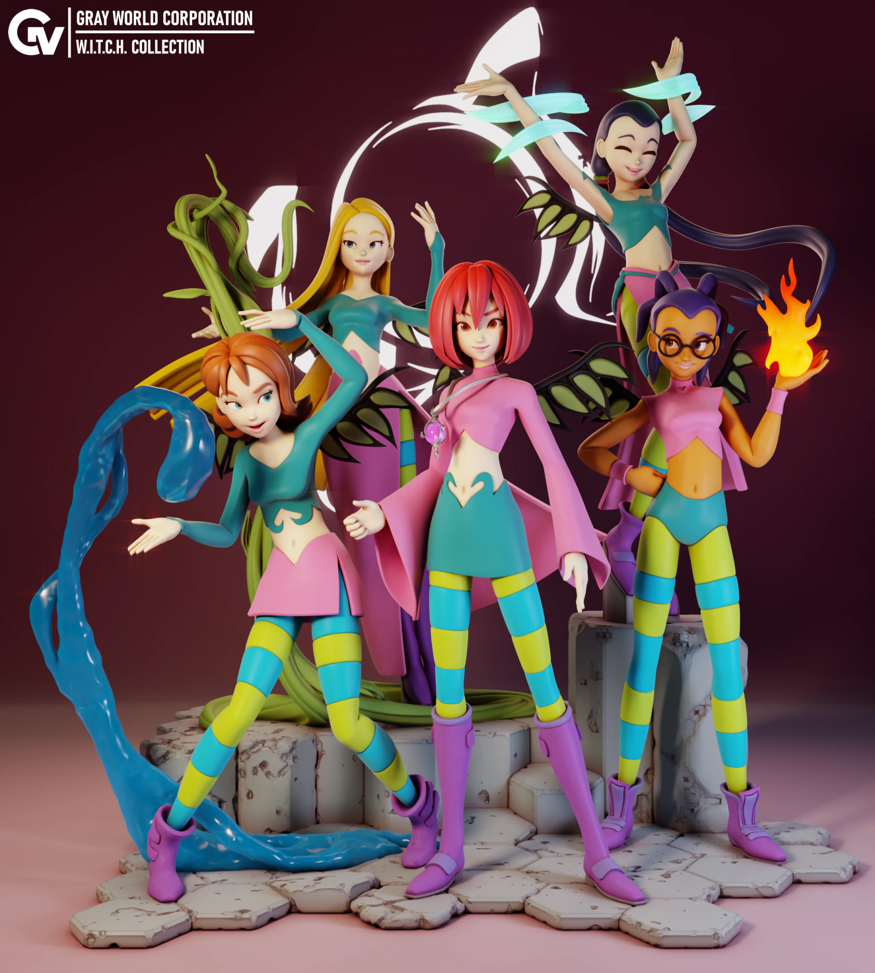 WITCH Extra Bases 3D Print Model .c4d .max .obj .3ds .fbx .stl .blend 