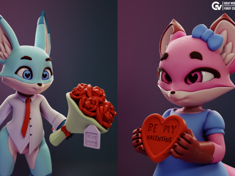 Fox Valentines Day Furry Modelo de Impressão 3D