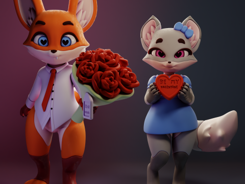 Fox Valentines Day Furry Modelo de Impressão 3D