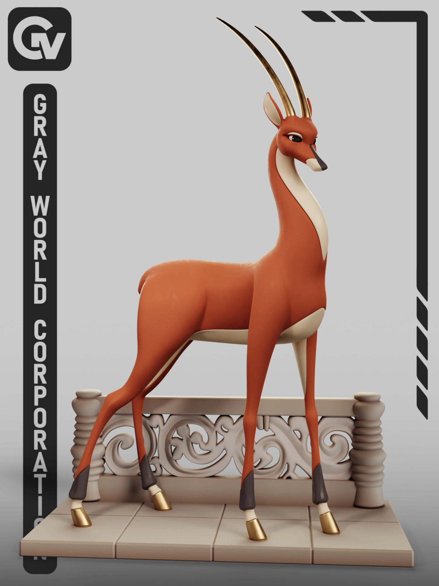 The Golden Antelope 3D Print Model .c4d .max .obj .3ds .fbx .stl .blend