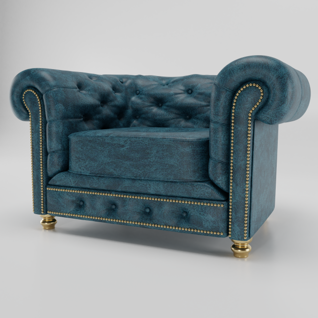 chesterfield blue armchair 3Dモデル .c4d .max .obj .3ds .fbx .stl .blend 