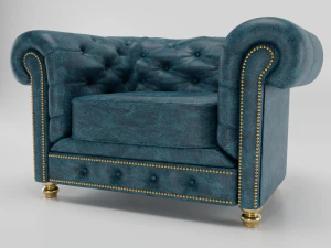 chesterfield blue armchair 3D Model
