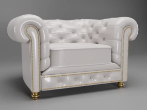 chesterfield white armchair 3D Model