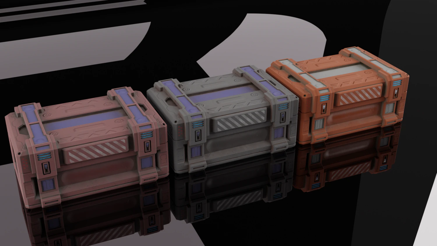 scifi container with three textures 3D Model .c4d .max .obj .3ds .fbx .stl .blend