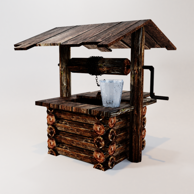 wooden well 3D Model .c4d .max .obj .3ds .fbx .stl .blend 