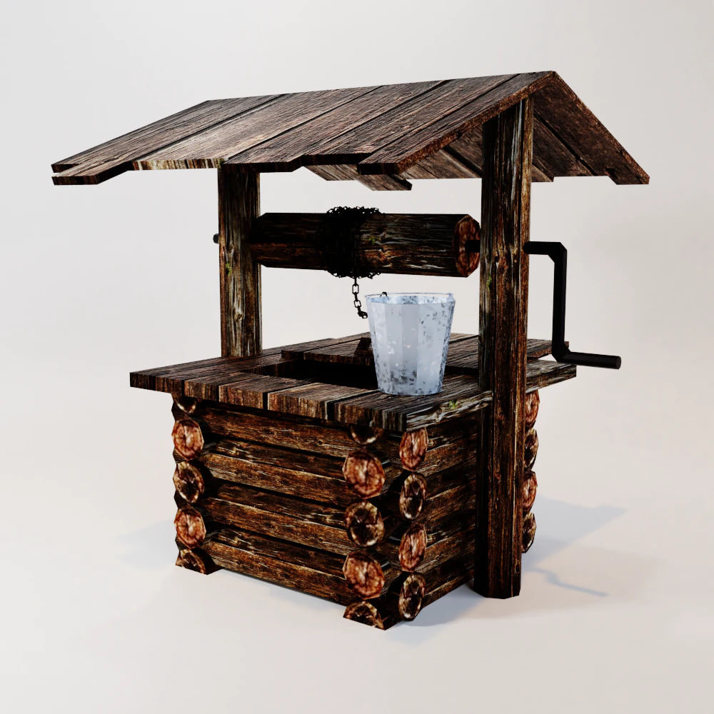 wooden well 3D Model .c4d .max .obj .3ds .fbx .stl .blend 