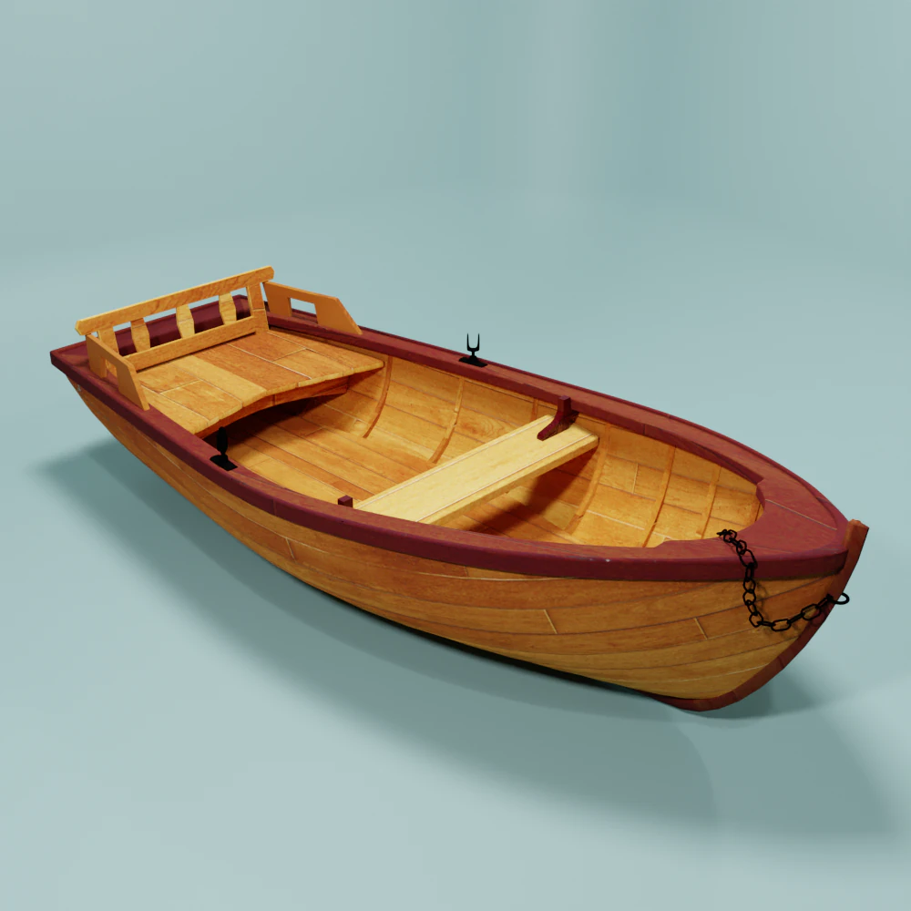 wooden rowing boat 3D Model .c4d .max .obj .3ds .fbx .stl .blend 