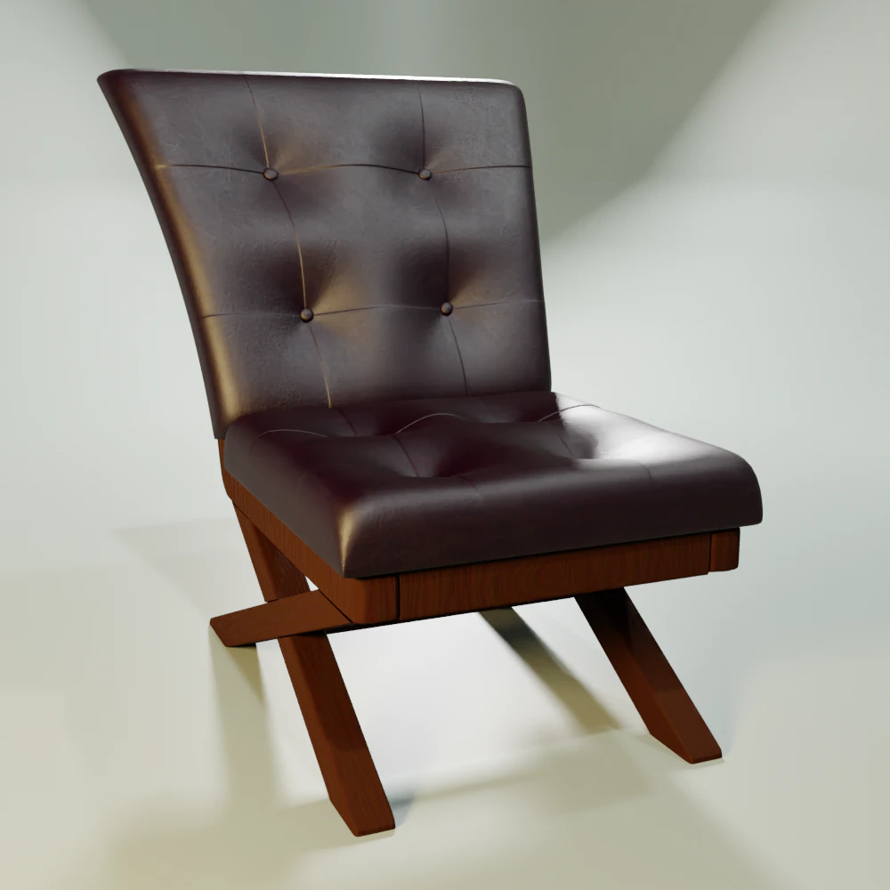 leather armchair with wooden legs 3D Model .c4d .max .obj .3ds .fbx .stl .blend