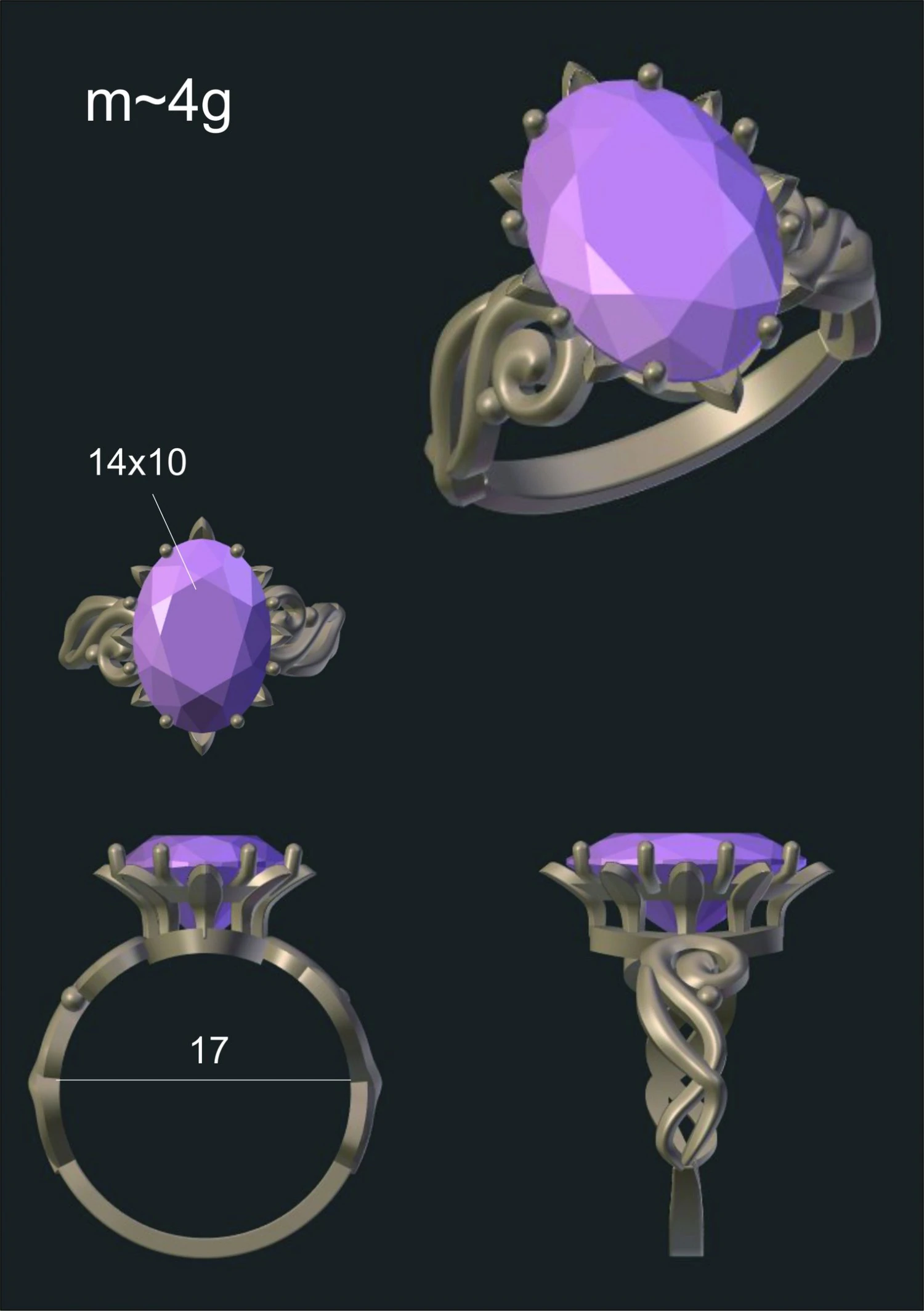 beauty ring with gem 3D Model .c4d .max .obj .3ds .fbx .stl .blend 