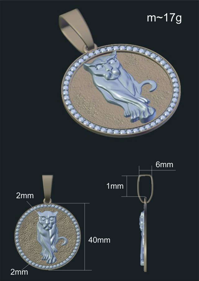 beauty panther pendant 3D 모델 .c4d .max .obj .3ds .fbx .stl .blend