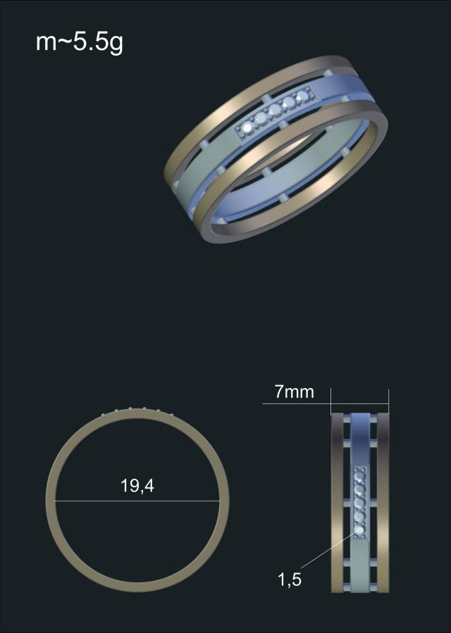 women ring with gems 3D Model .c4d .max .obj .3ds .fbx .stl .blend 