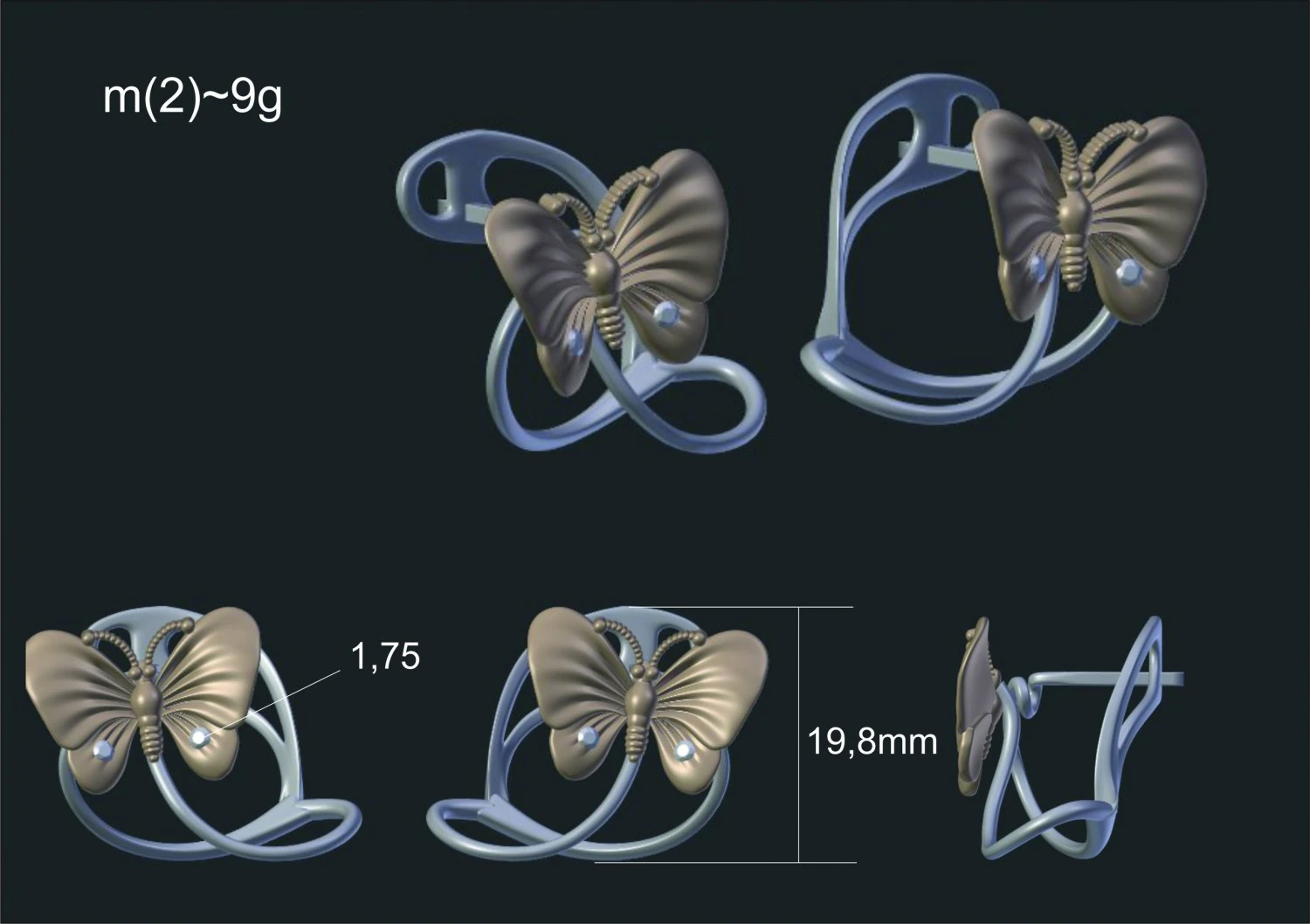 butterfly earrings 3D Model .c4d .max .obj .3ds .fbx .stl .blend 