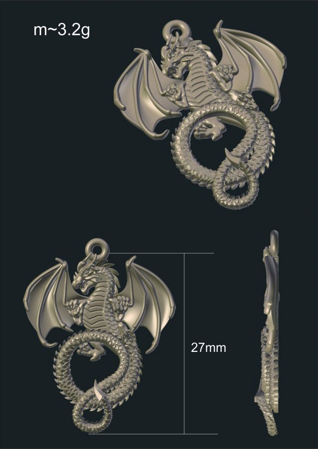 dragon pendant 3D 모델 .c4d .max .obj .3ds .fbx .stl .blend 