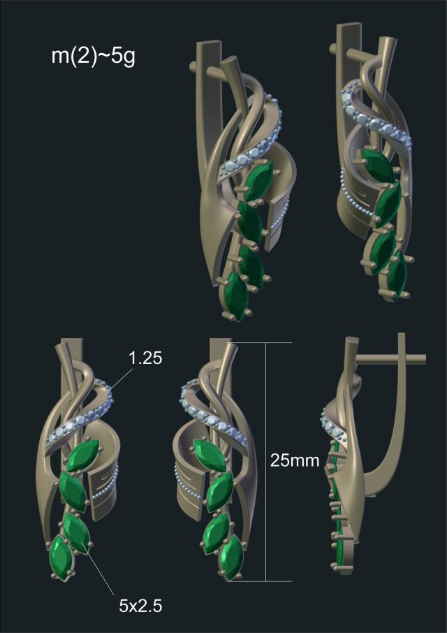 earrings with gems 3D मॉडल .c4d .max .obj .3ds .fbx .stl .blend 