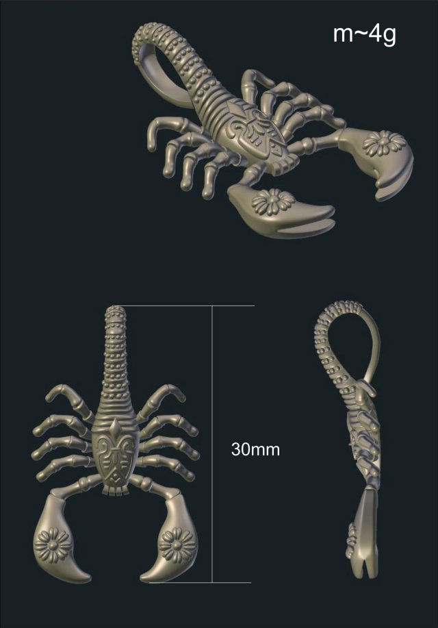 scorpion pendant 3D Model .c4d .max .obj .3ds .fbx .stl .blend 