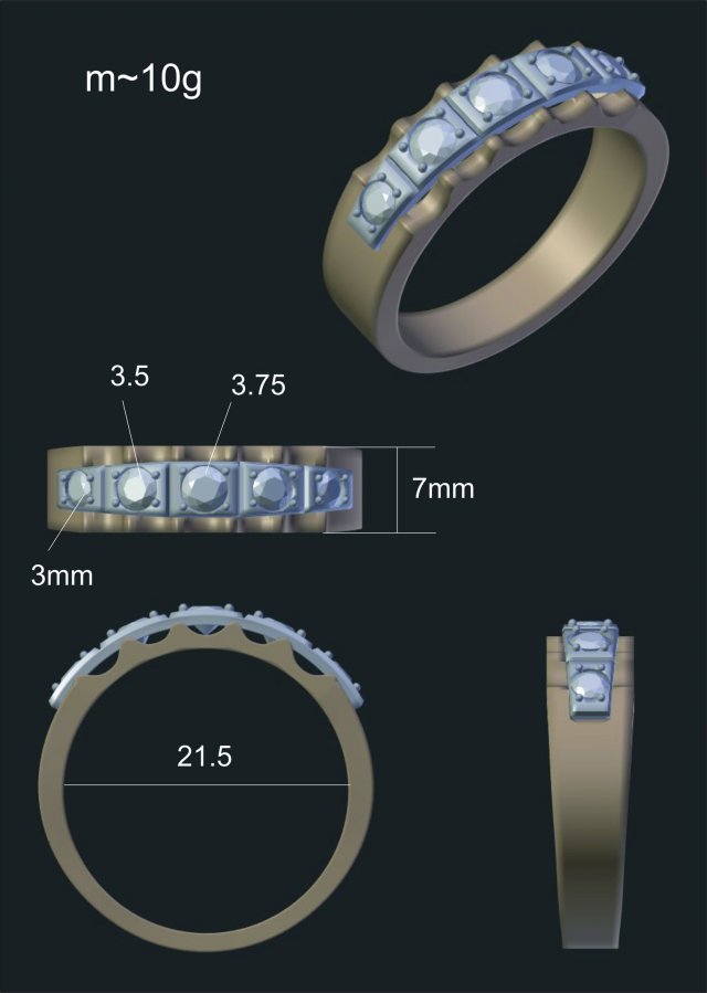 ring with diamonds 3D Модель .c4d .max .obj .3ds .fbx .stl .blend 