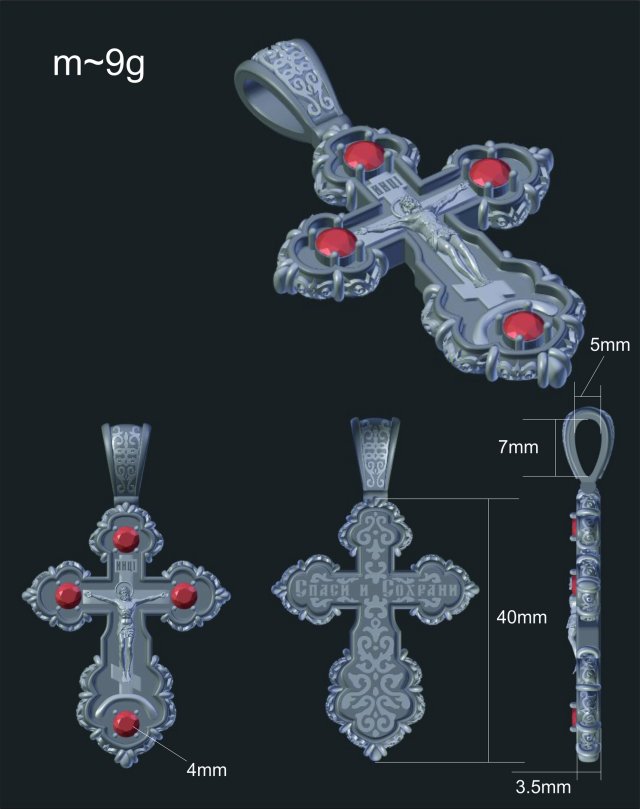 cross with jesus and gems 3D Model .c4d .max .obj .3ds .fbx .stl .blend 