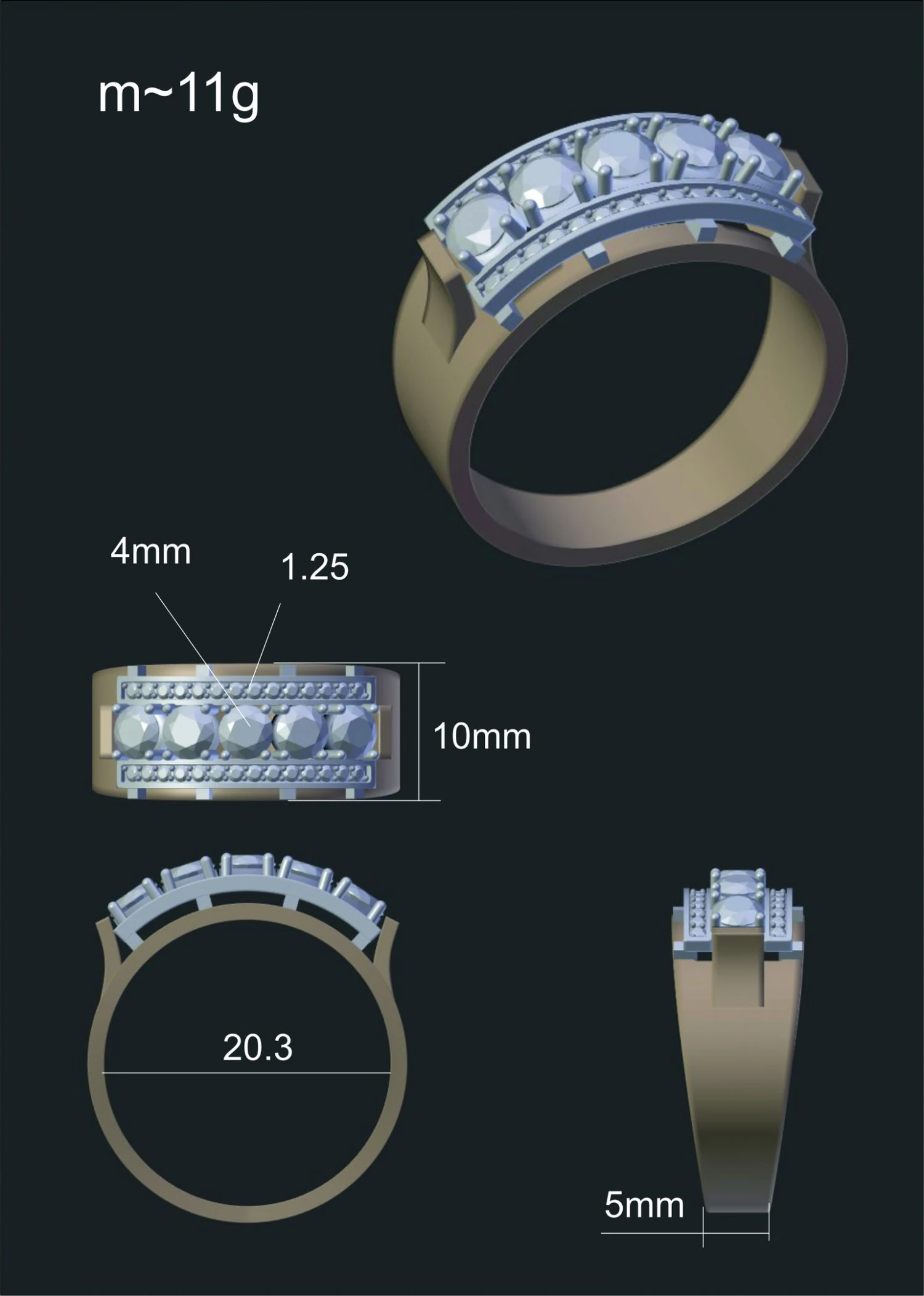men ring with diamonds 3D Model .c4d .max .obj .3ds .fbx .stl .blend 