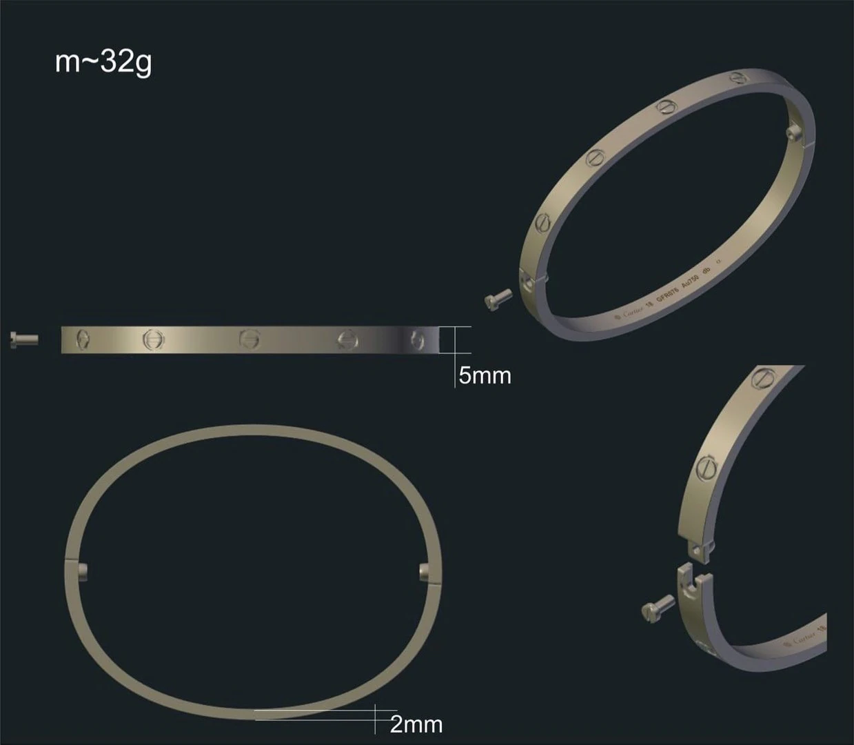 bracelet cart replica 3D Model .c4d .max .obj .3ds .fbx .stl .blend