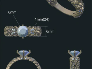 anel com pedras preciosas Modelo 3D