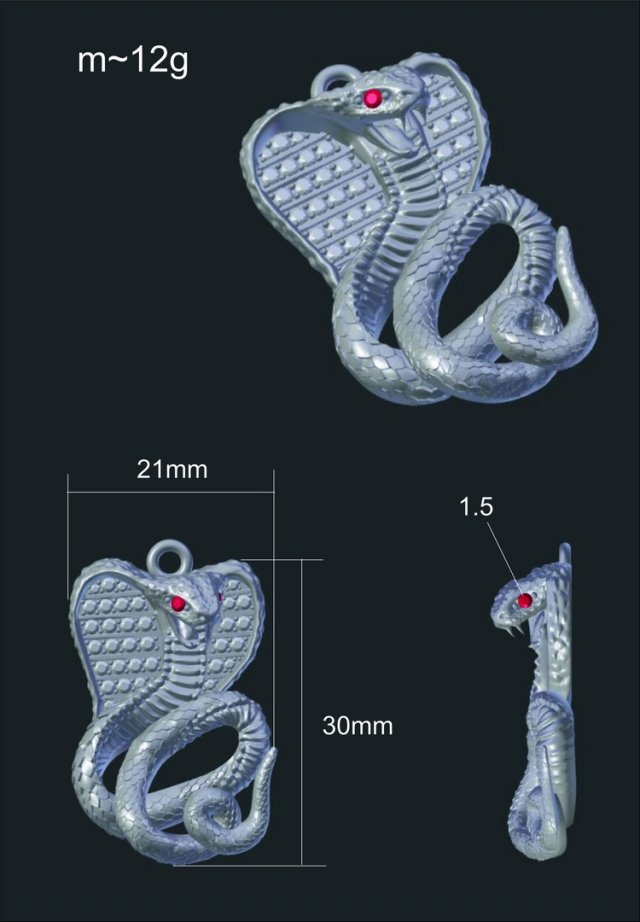 snake pendant with ruby Modello 3D .c4d .max .obj .3ds .fbx .stl .blend 