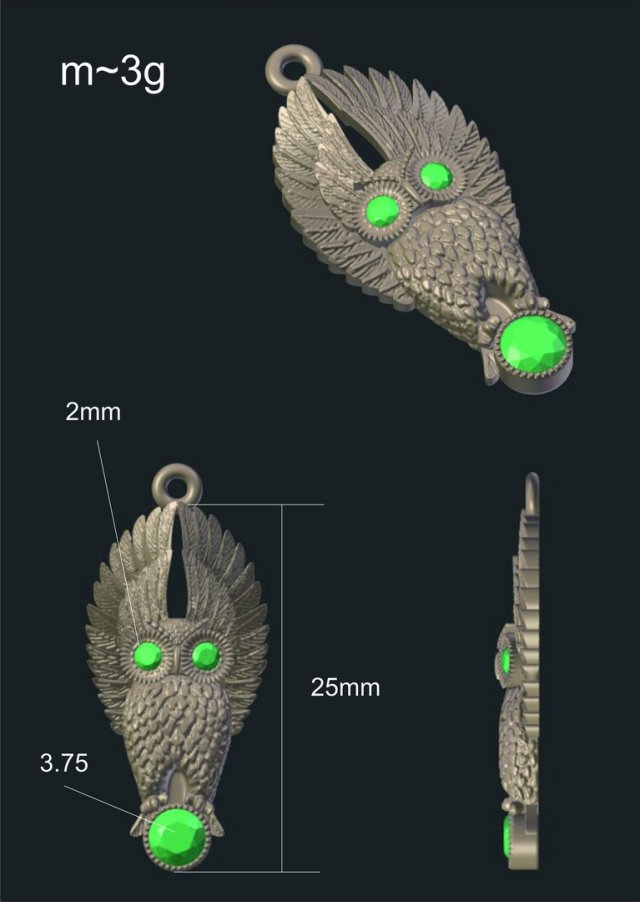 owl pendant 3Dモデル .c4d .max .obj .3ds .fbx .stl .blend 
