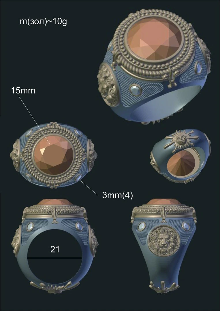 men ring with lions and sun 3D Model .c4d .max .obj .3ds .fbx .stl .blend 
