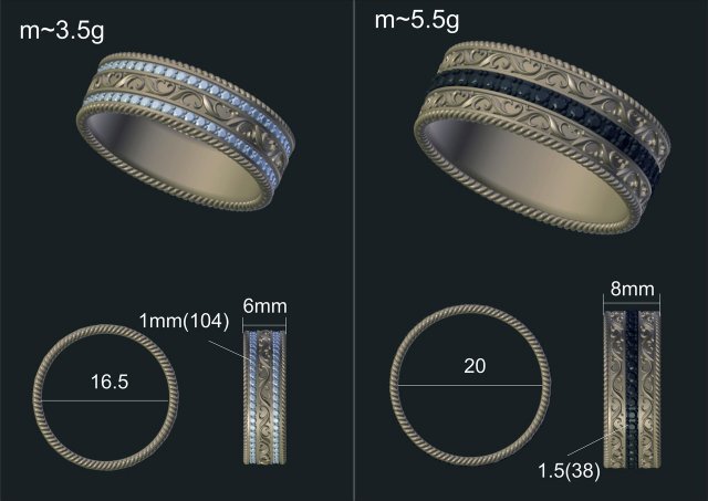 wedding rings with gems 3D Модель .c4d .max .obj .3ds .fbx .stl .blend 