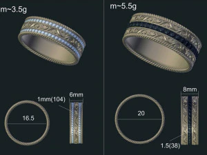 alian&ccedil;as de casamento com pedras preciosas Modelo 3D
