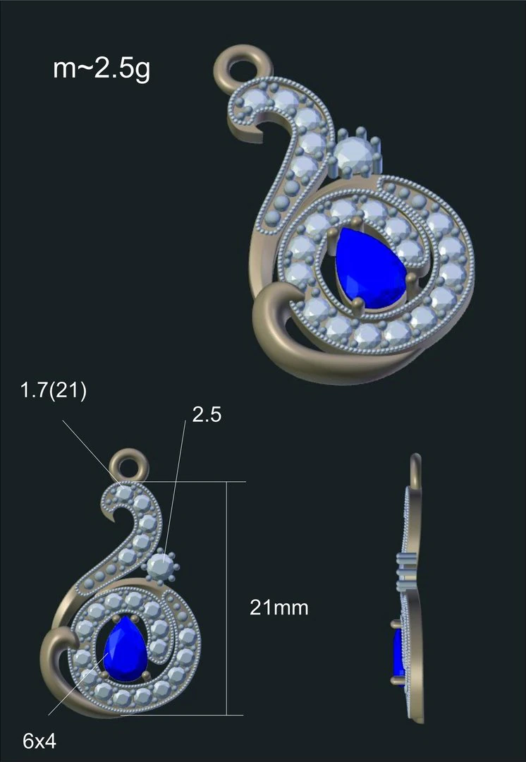 pendant with gems 3D Model .c4d .max .obj .3ds .fbx .stl .blend 